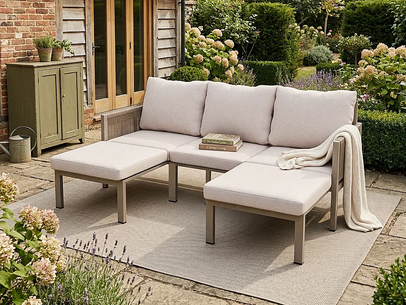 Set di mobili da giardino per 3 persone - Divano multifunzionale - convertibile in poltrona - Acciaio zincato - Kaki