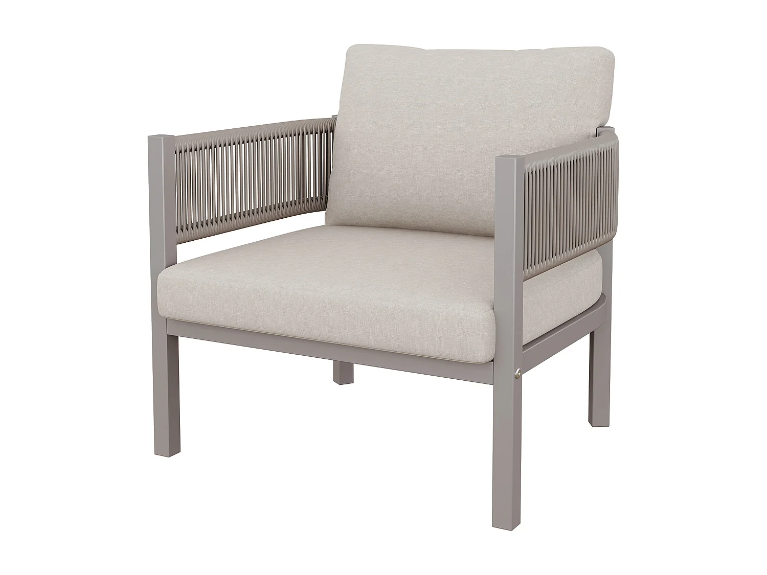 Zestaw mebli ogrodowych - 1 sofa 3-osobowa, 2 fotele, 1 ławka i 1 stół jadalny - Stal ocynkowana - Beżowa