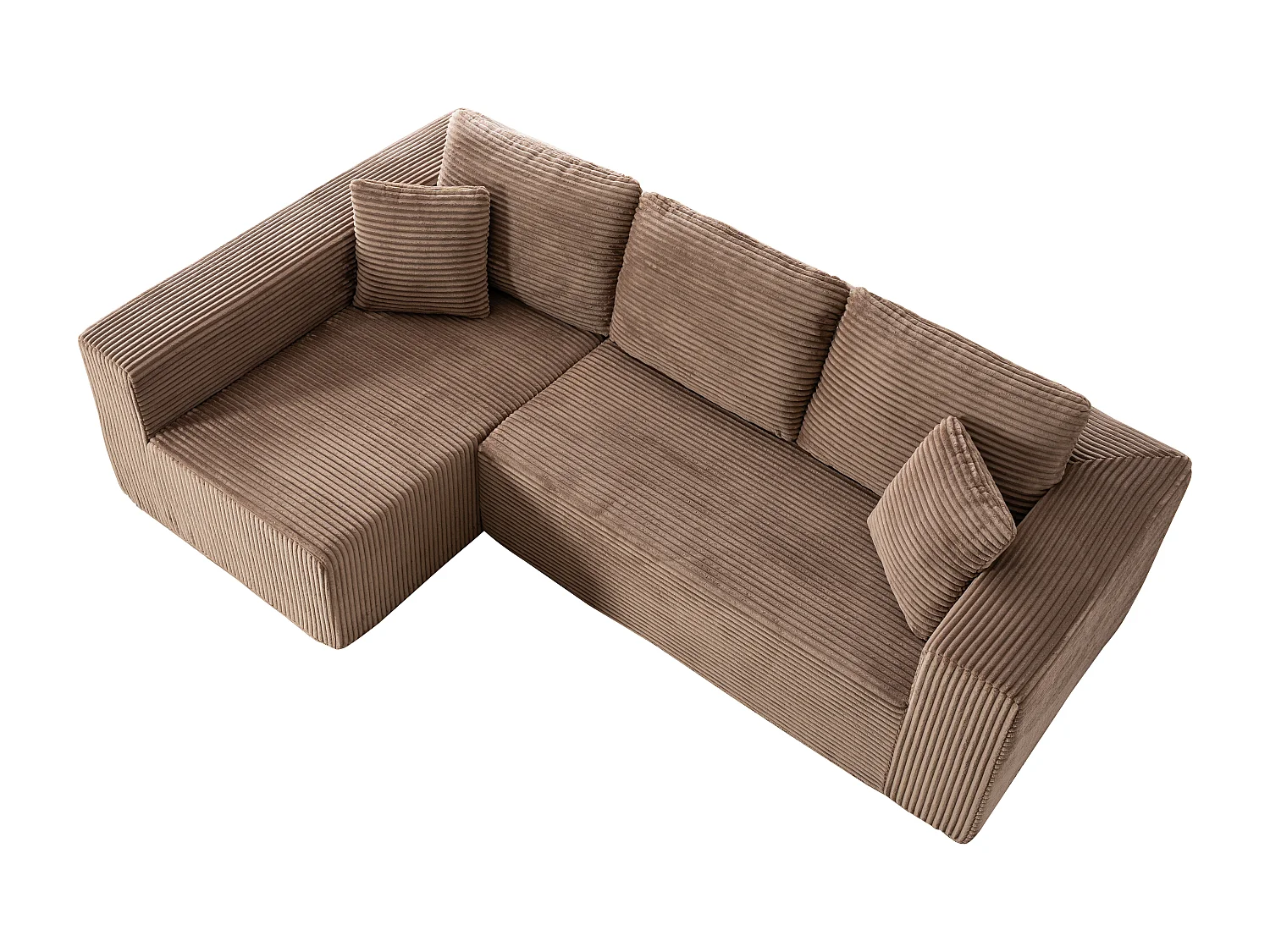 Canapé d'angle 3 places modulable en tissu velours côtelé - Marron , sans montage