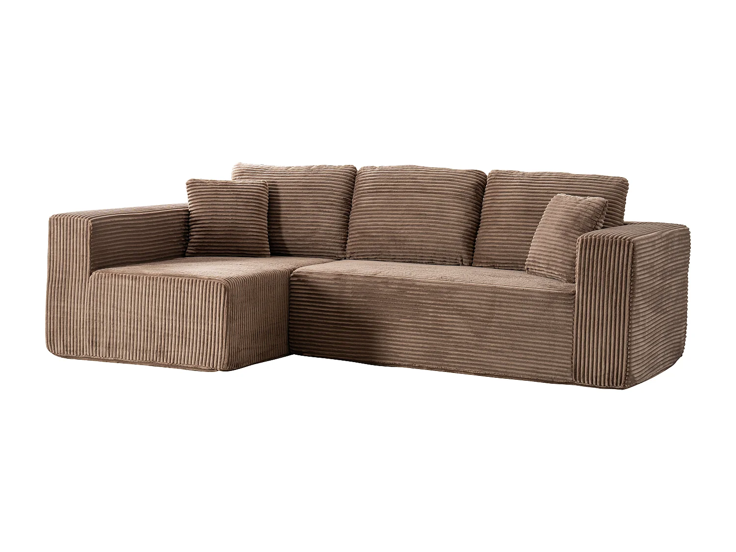Canapé d'angle 3 places modulable en tissu velours côtelé - Marron , sans montage