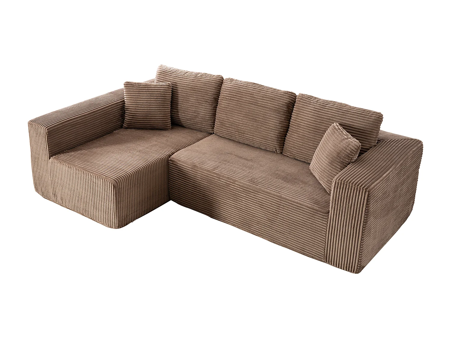 Canapé d'angle 3 places modulable en tissu velours côtelé - Marron , sans montage