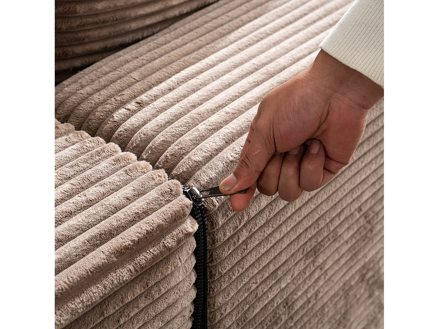 Canapé d'angle 3 places modulable en tissu velours côtelé - Marron , sans montage