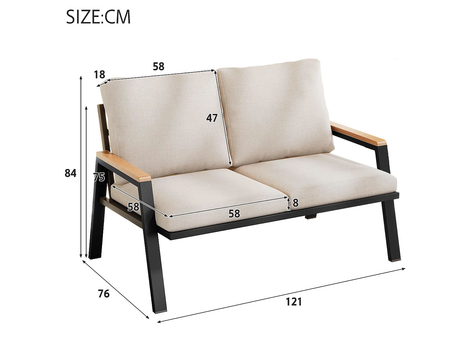 Zestaw mebli ogrodowych - Podwójna sofa na zewnątrz - Stal ocynkowana - Styl industrialny - Szaro-beżowy