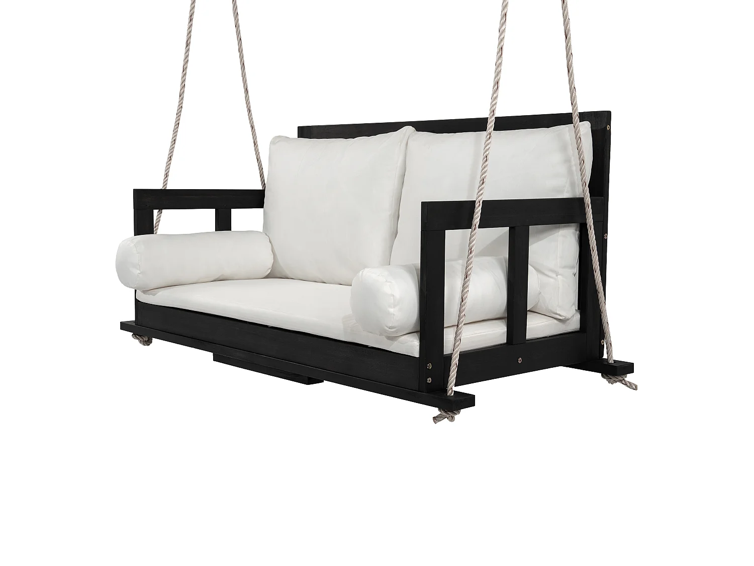 Gartenschaukel, Doppel-Hängesessel - abnehmbares und waschbares Sitzkissen - Akazienholz - Schwarz