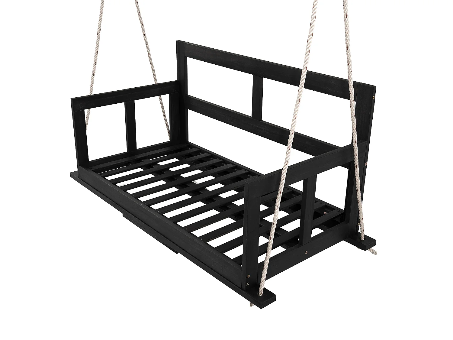 Gartenschaukel, Doppel-Hängesessel - abnehmbares und waschbares Sitzkissen - Akazienholz - Schwarz