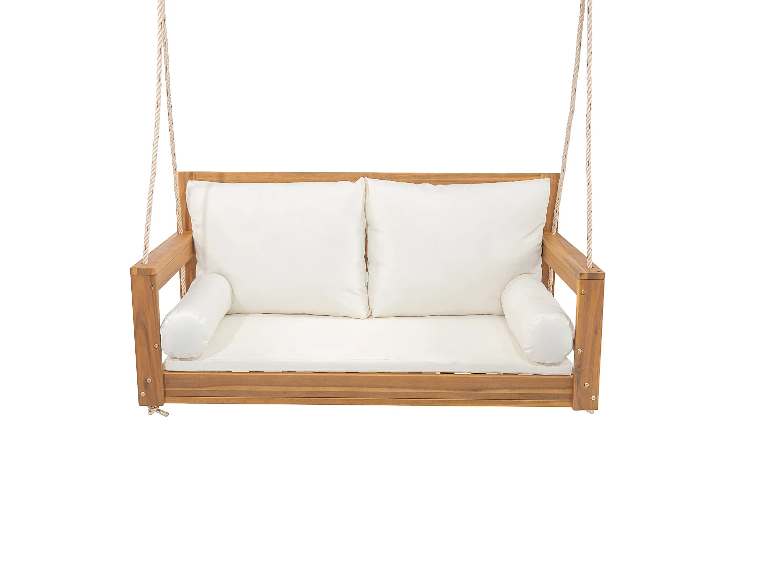 Gartenschaukel, Doppel-Hängesessel - abnehmbares und waschbares Sitzkissen - Akazienholz - Natur