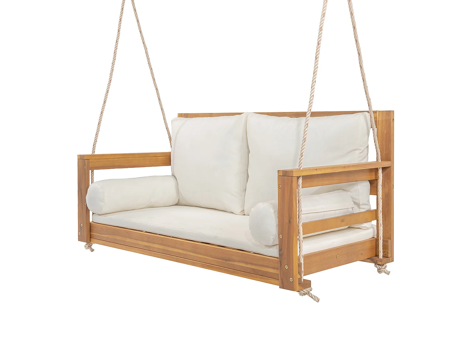 Gartenschaukel, Doppel-Hängesessel - abnehmbares und waschbares Sitzkissen - Akazienholz - Natur
