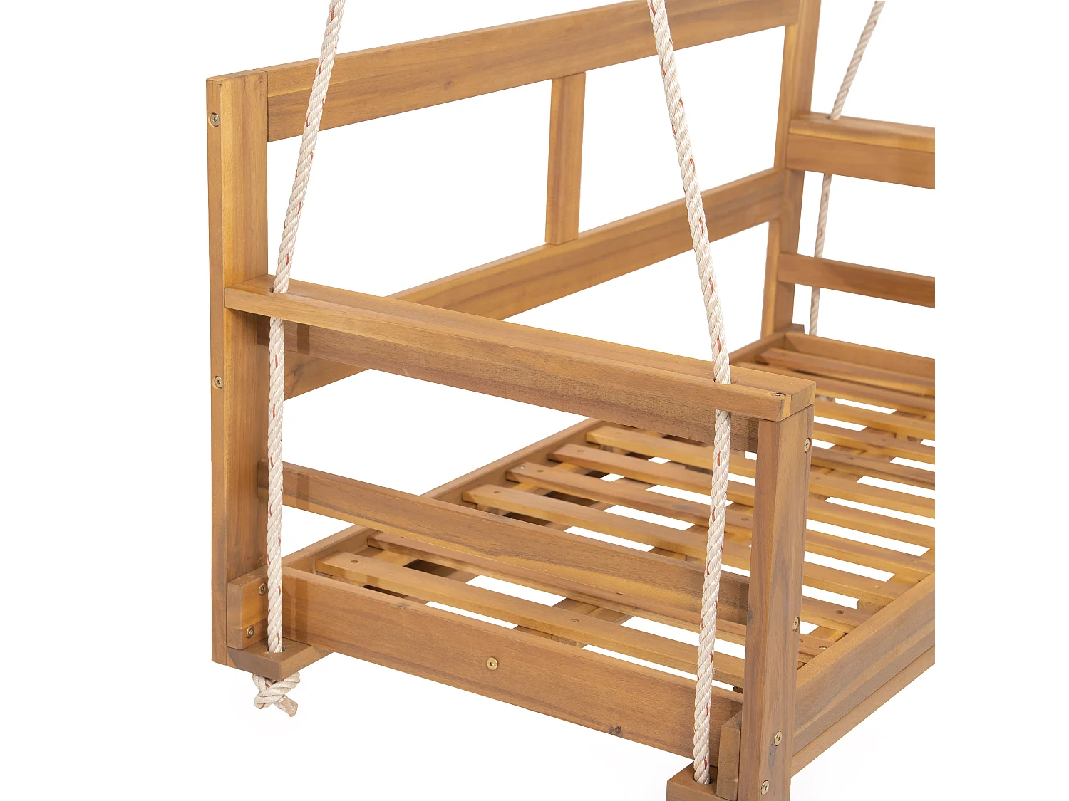 Gartenschaukel, Doppel-Hängesessel - abnehmbares und waschbares Sitzkissen - Akazienholz - Natur