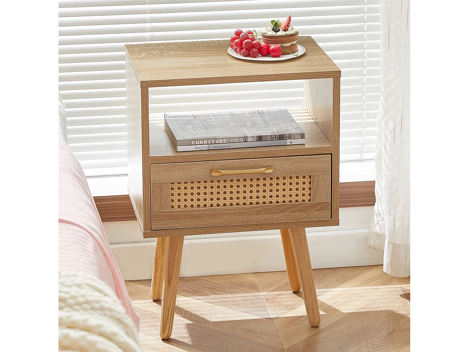 Table de chevet naturelle clair avec tiroir 40x30x56 cm