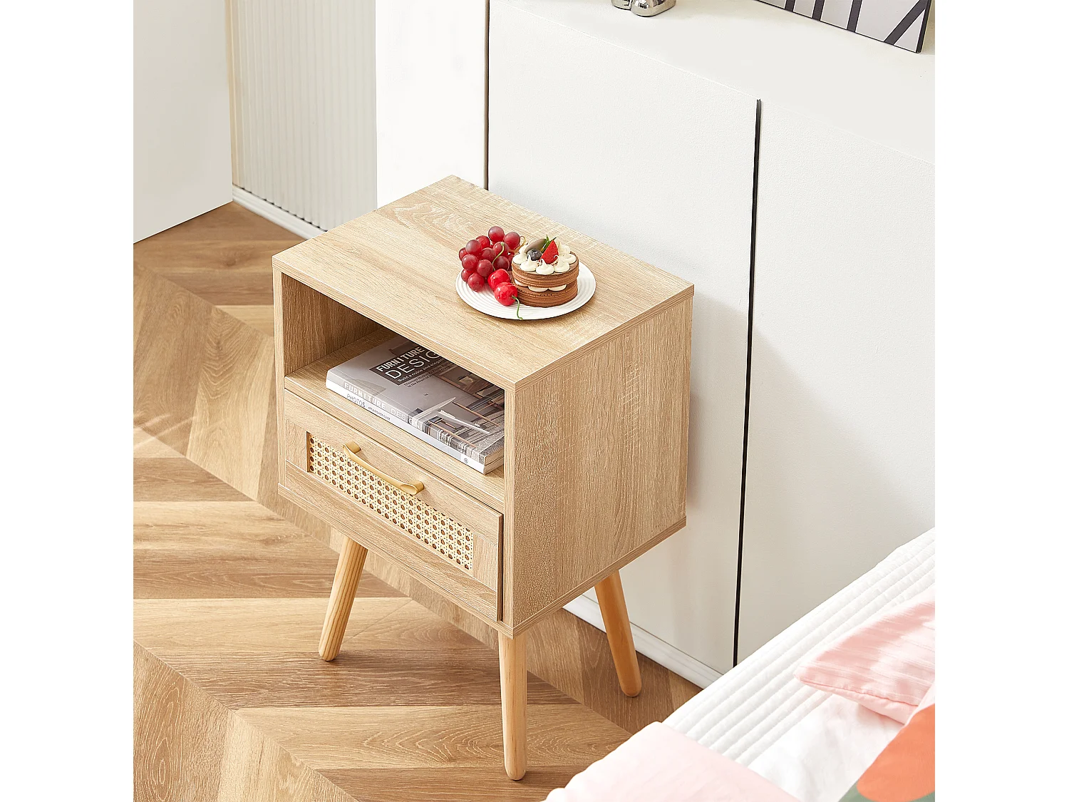 Table de chevet naturelle clair avec tiroir 40x30x56 cm