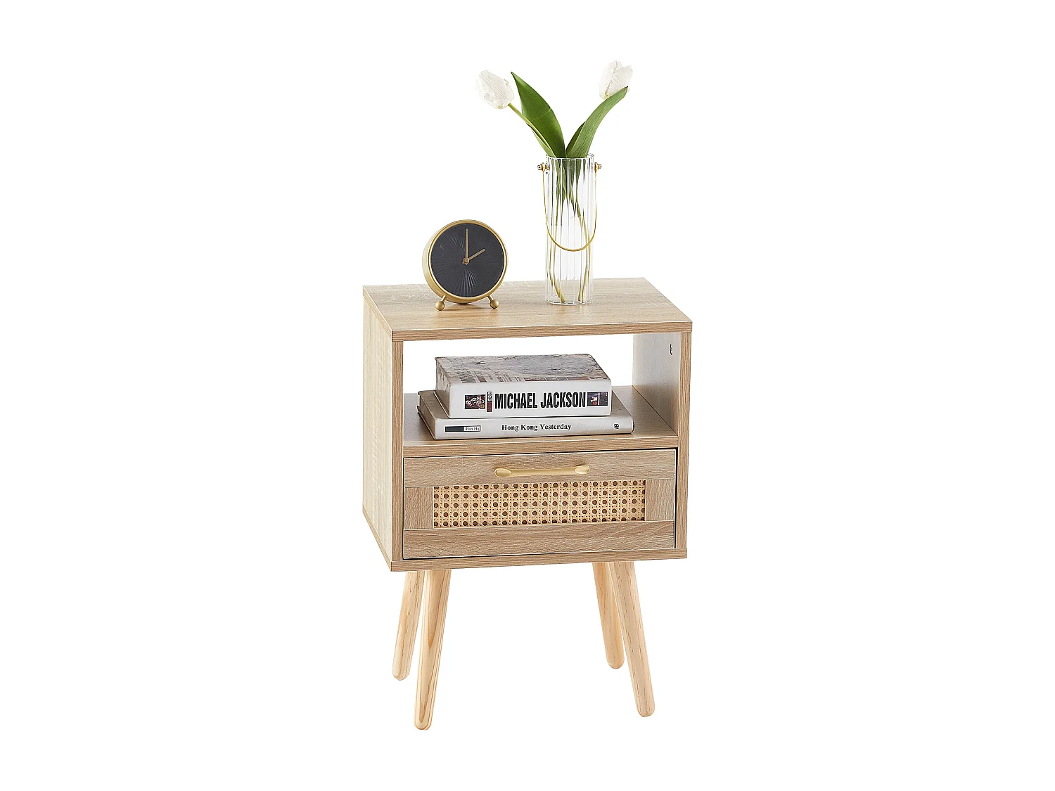 Table de chevet naturelle clair avec tiroir 40x30x56 cm