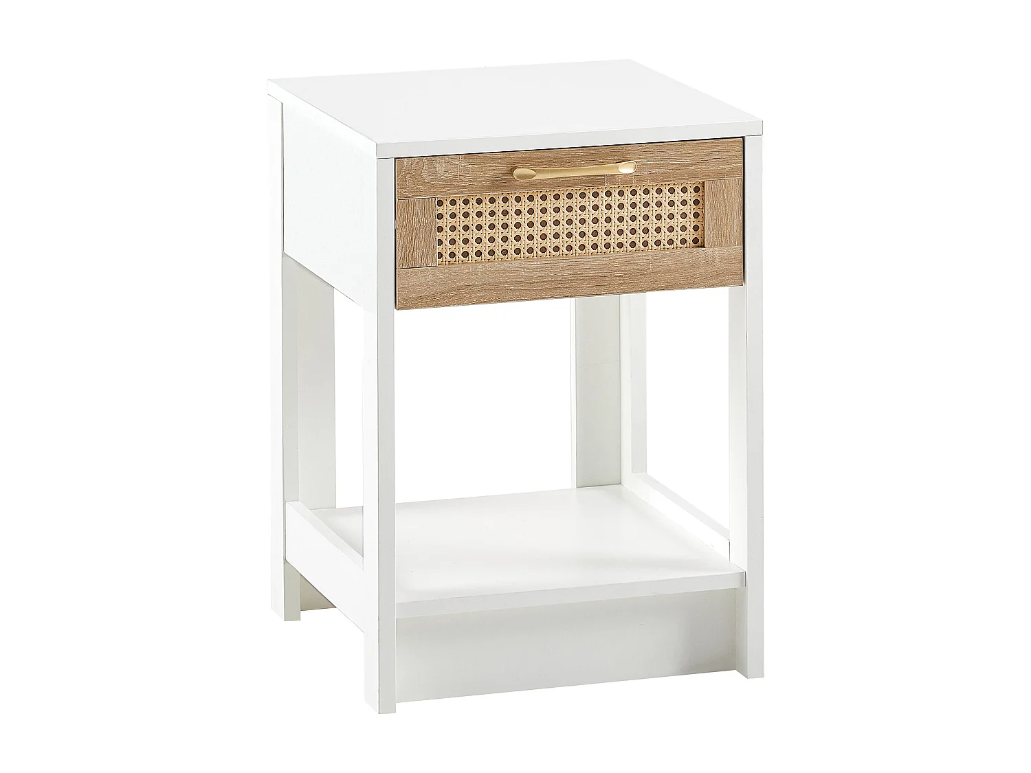 Table de chevet avec tiroir effet rotin - Blanc 40x40x55 cm