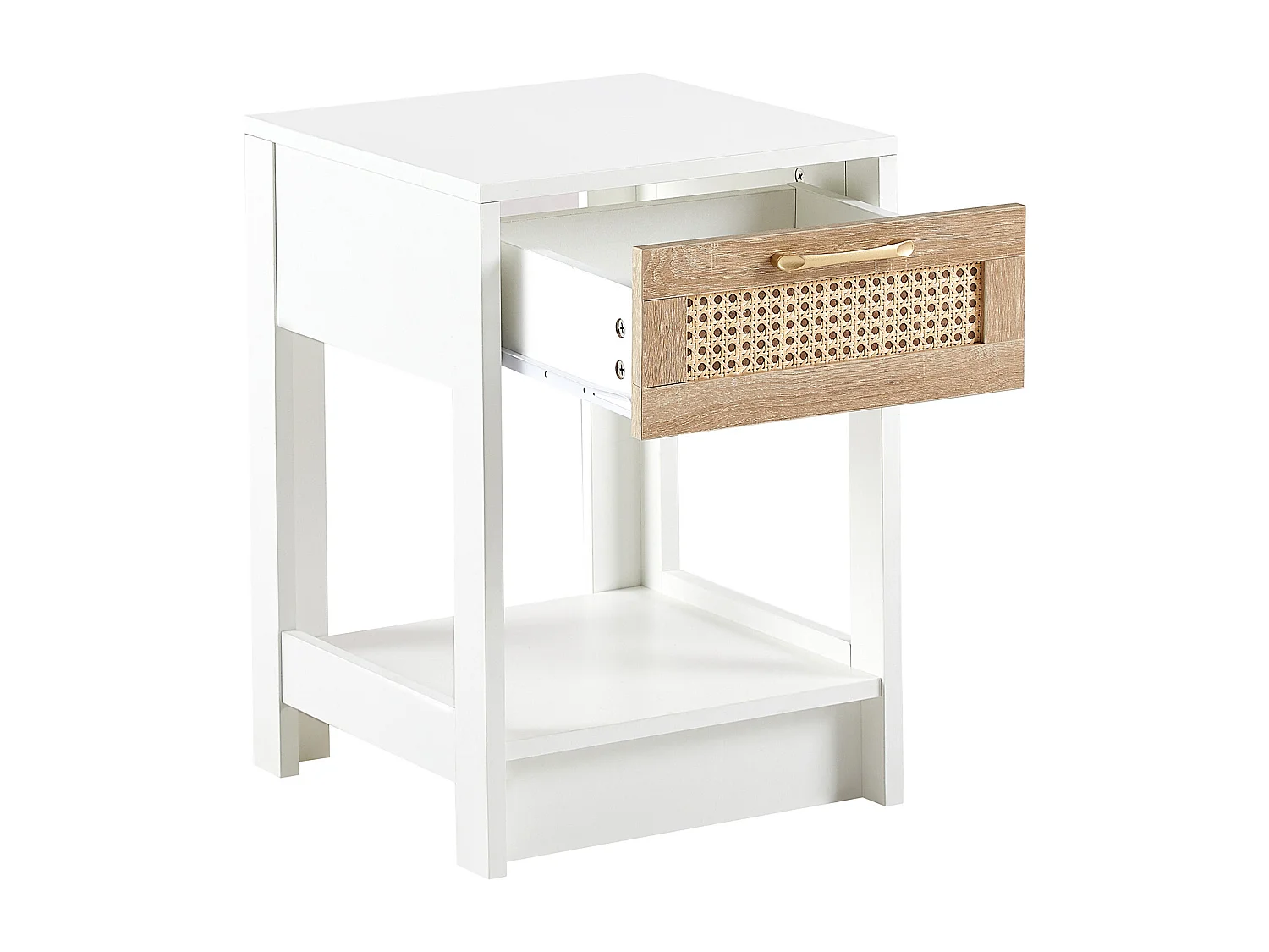 Table de chevet avec tiroir effet rotin - Blanc 40x40x55 cm