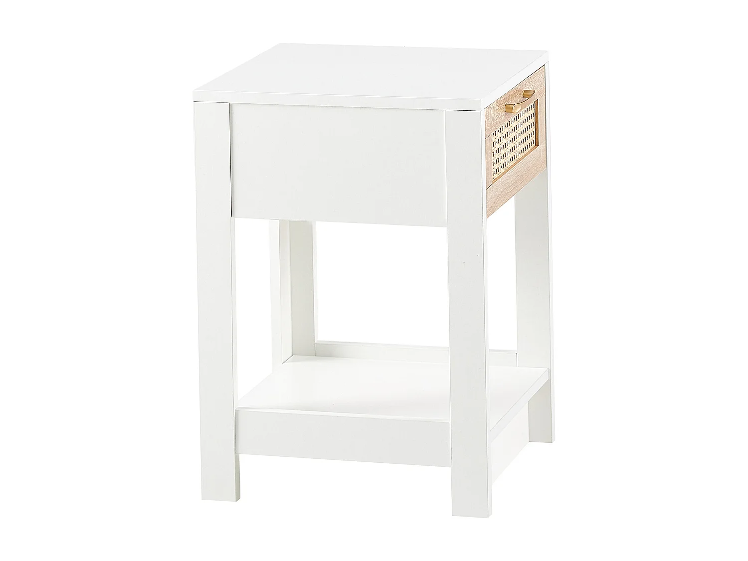 Table de chevet avec tiroir effet rotin - Blanc 40x40x55 cm