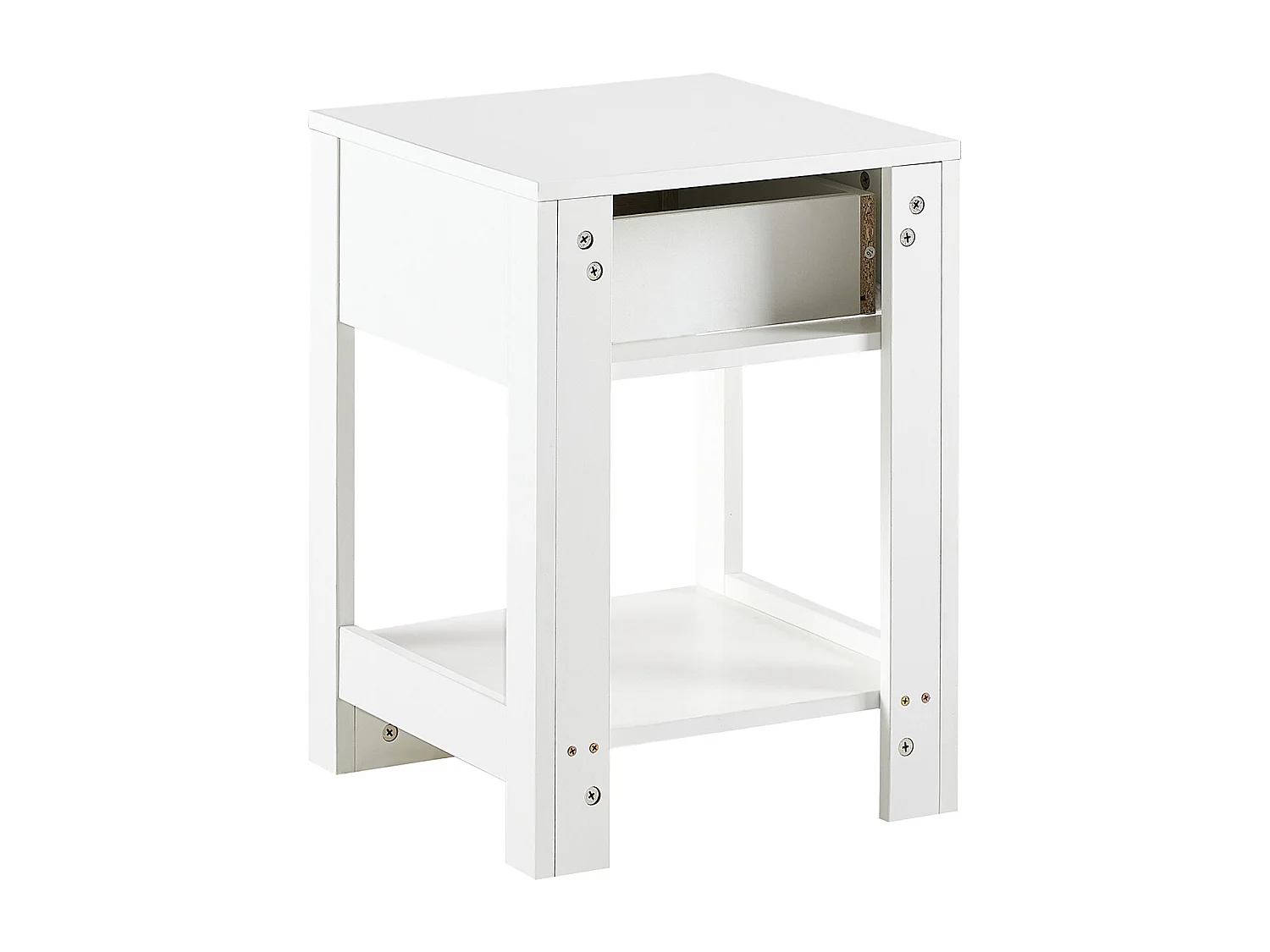 Table de chevet avec tiroir effet rotin - Blanc 40x40x55 cm