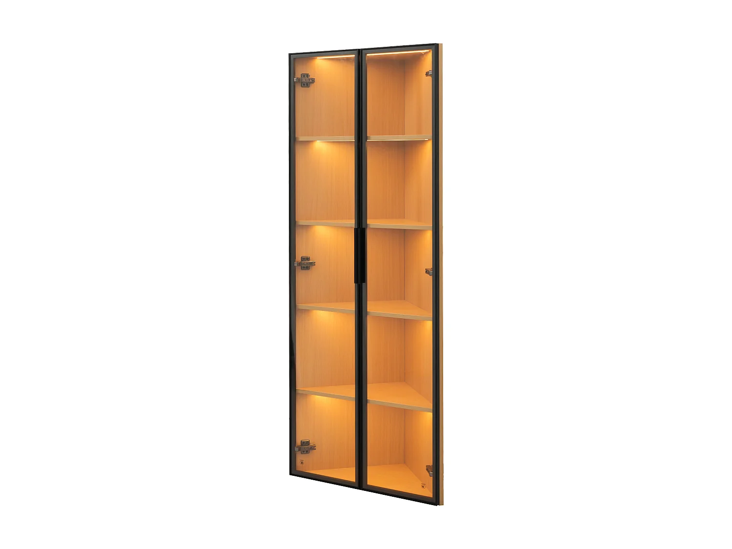 Hoek-LED-vitrine 62x35x160 cm met 2 glazen deuren - Houtkleur