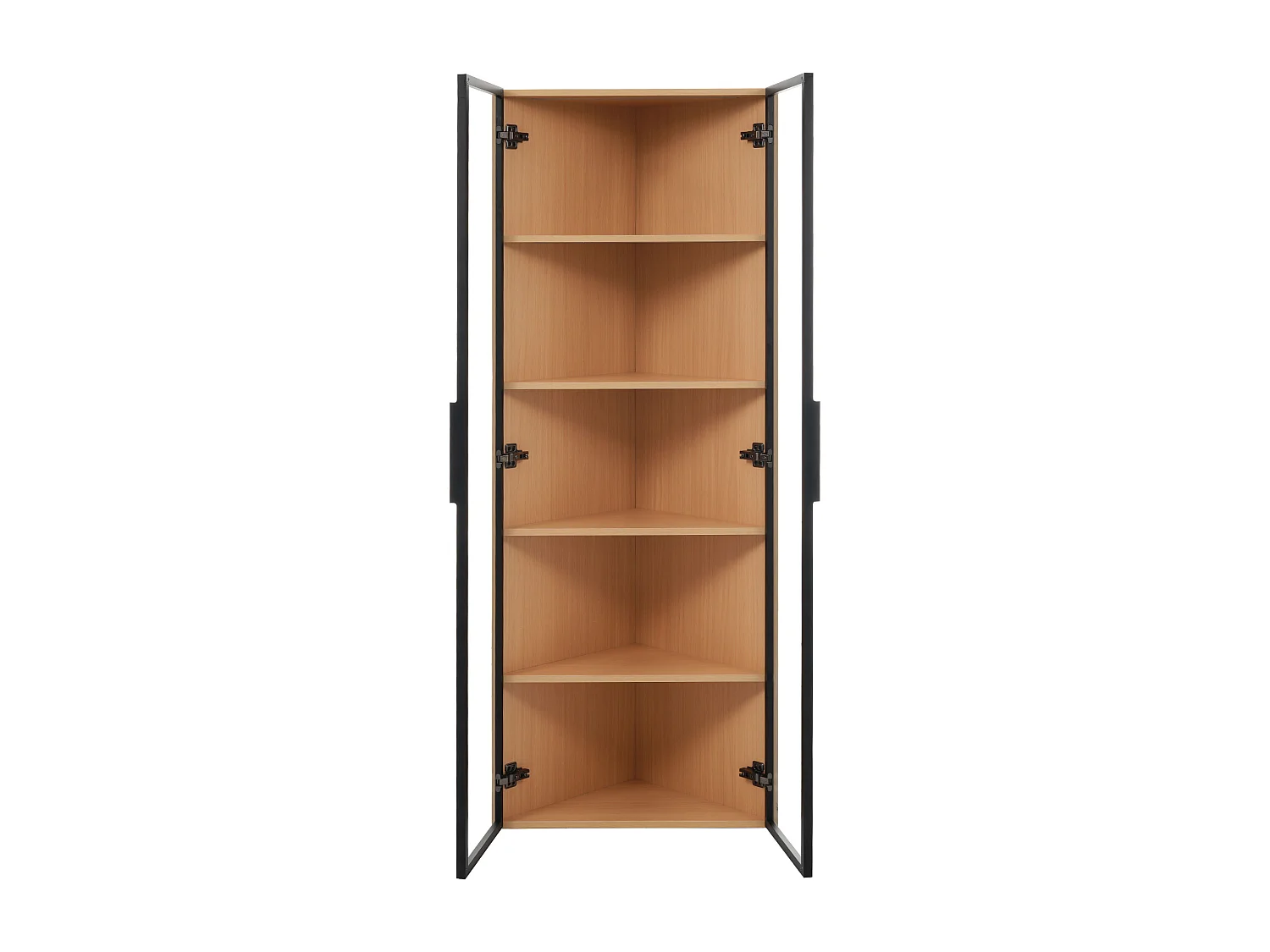 Hoek-LED-vitrine 62x35x160 cm met 2 glazen deuren - Houtkleur
