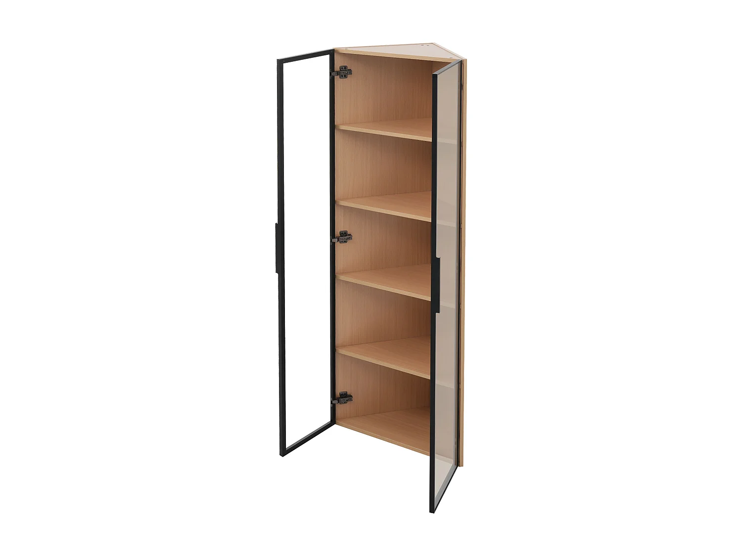 Hoek-LED-vitrine 62x35x160 cm met 2 glazen deuren - Houtkleur