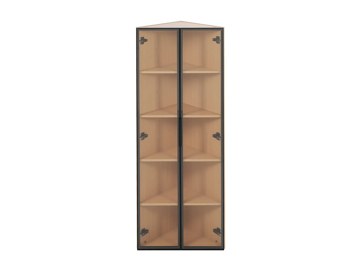 Hoek-LED-vitrine 62x35x160 cm met 2 glazen deuren - Houtkleur
