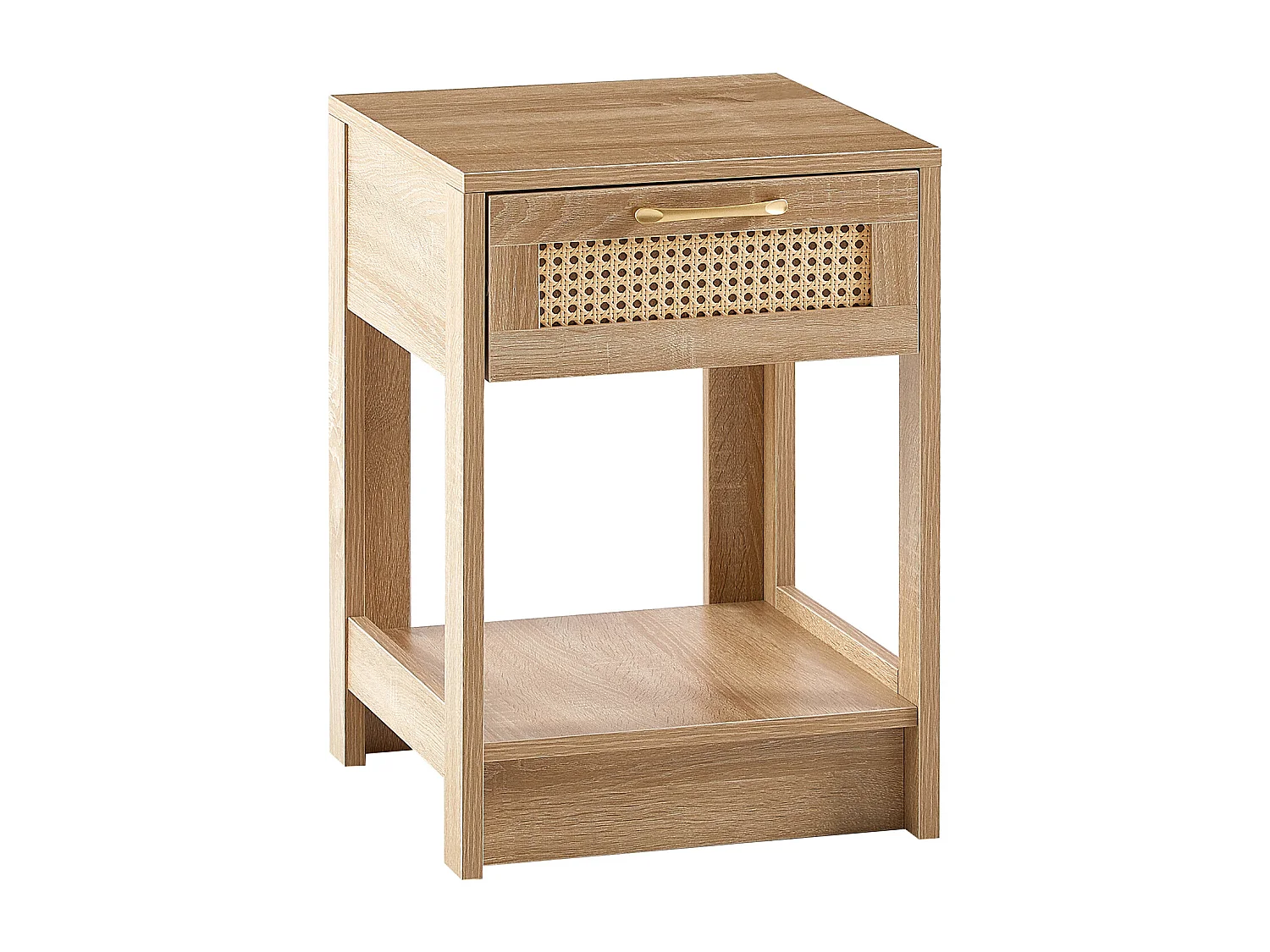 Table de chevet avec tiroir effet rotin - Naturel clair 40x40x55 cm