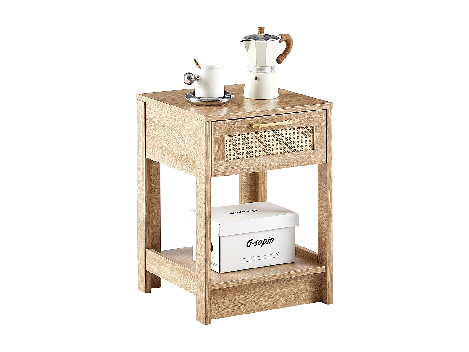 Table de chevet avec tiroir effet rotin - Naturel clair 40x40x55 cm