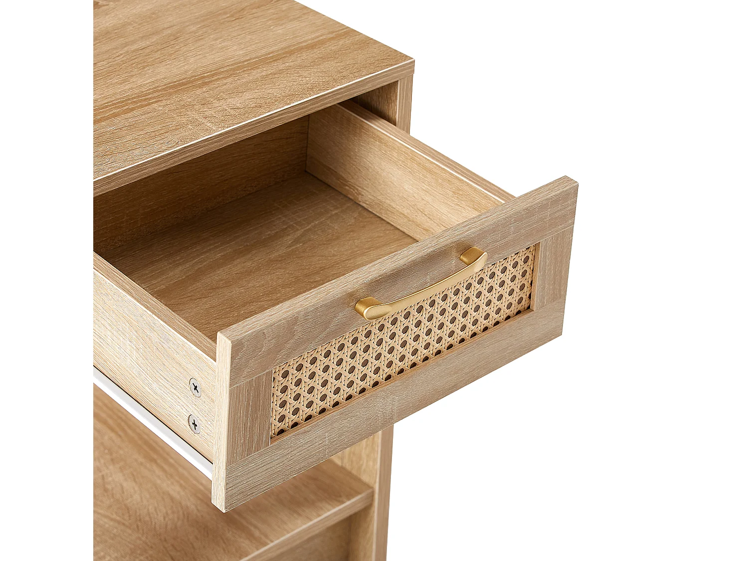 Table de chevet avec tiroir effet rotin - Naturel clair 40x40x55 cm