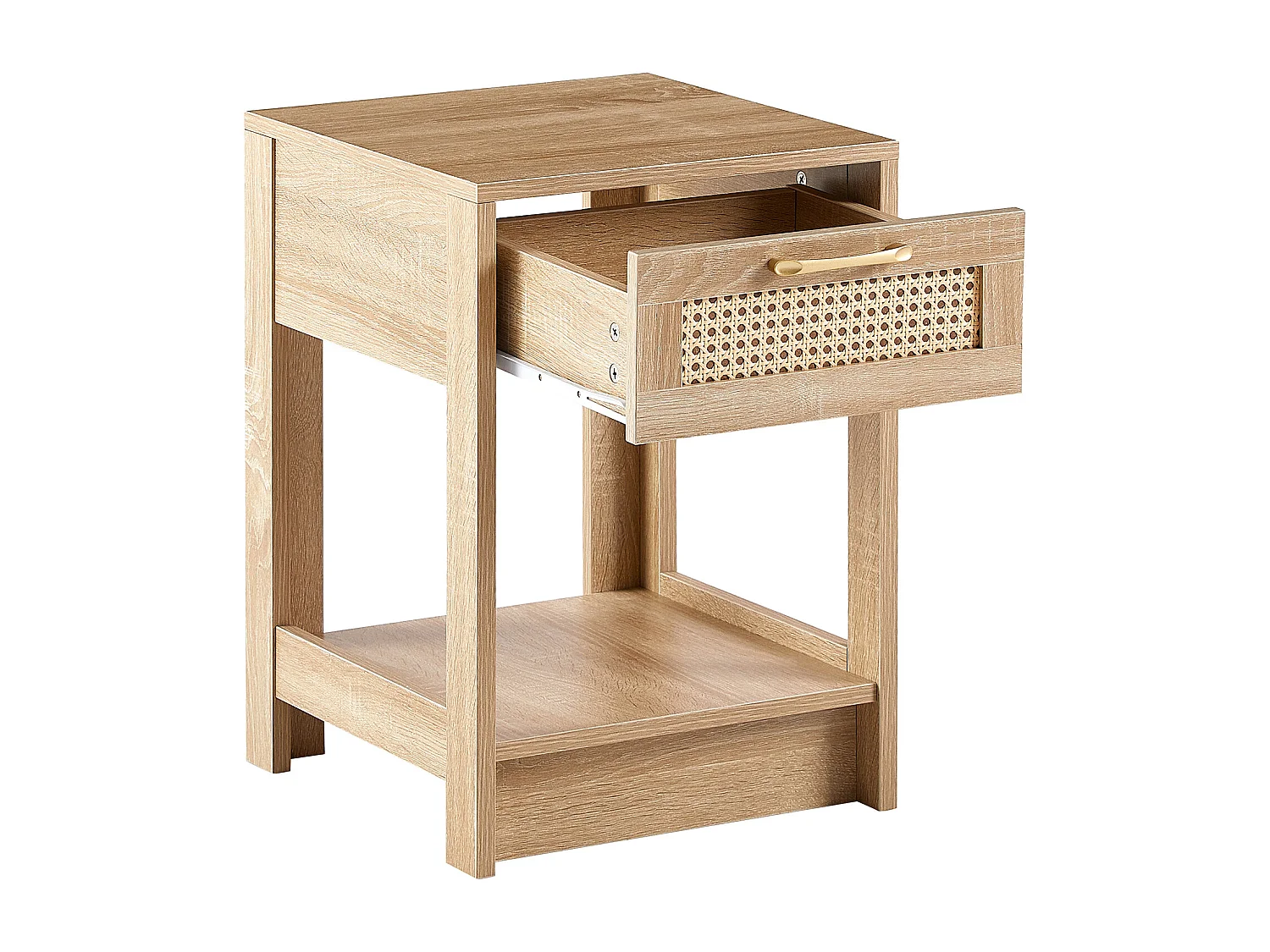 Table de chevet avec tiroir effet rotin - Naturel clair 40x40x55 cm