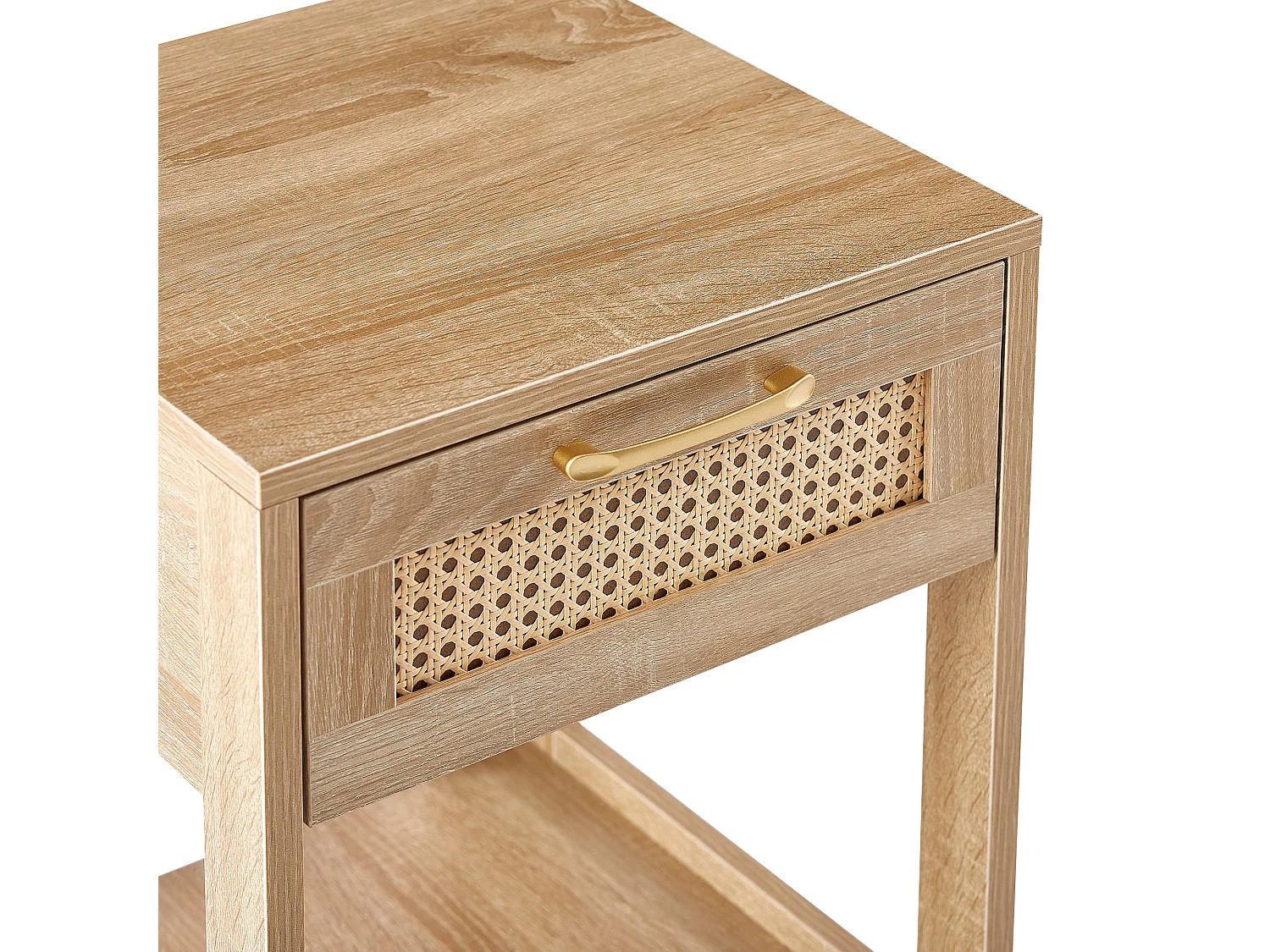 Table de chevet avec tiroir effet rotin - Naturel clair 40x40x55 cm
