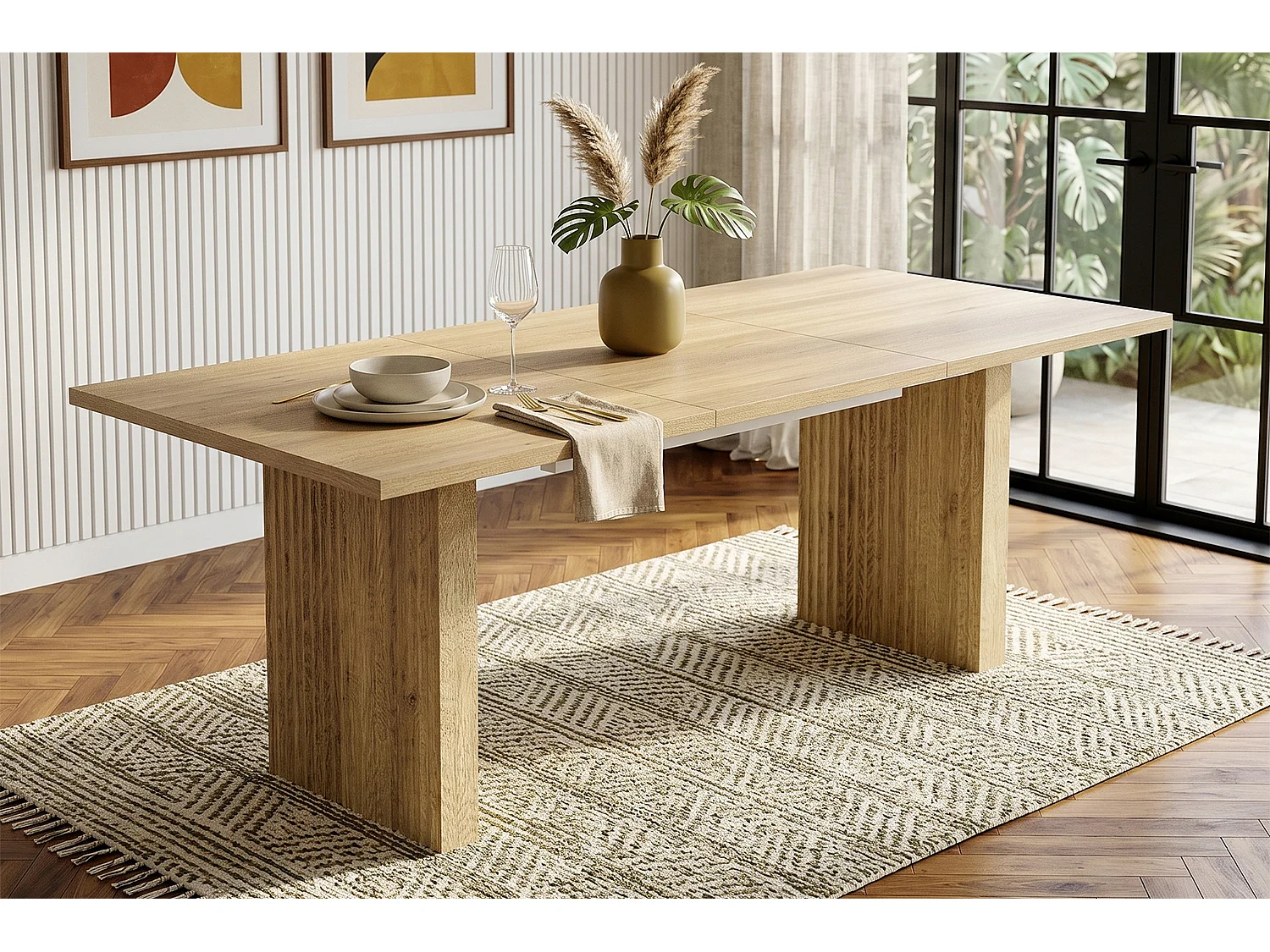 Table de salle à manger extensible - 140/200 x 90 x 75 cm - pour 6 à 8 personnes - Style sobre - MDF - naturel