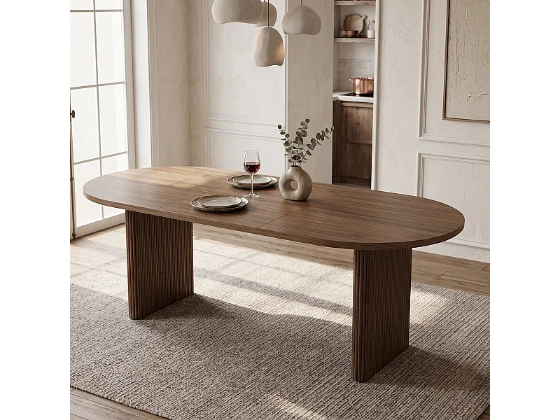 Mesa de jantar extensível - 140/200 x 90 x 75 cm - para 6 a 8 pessoas - Estilo simples - MDF - marrom