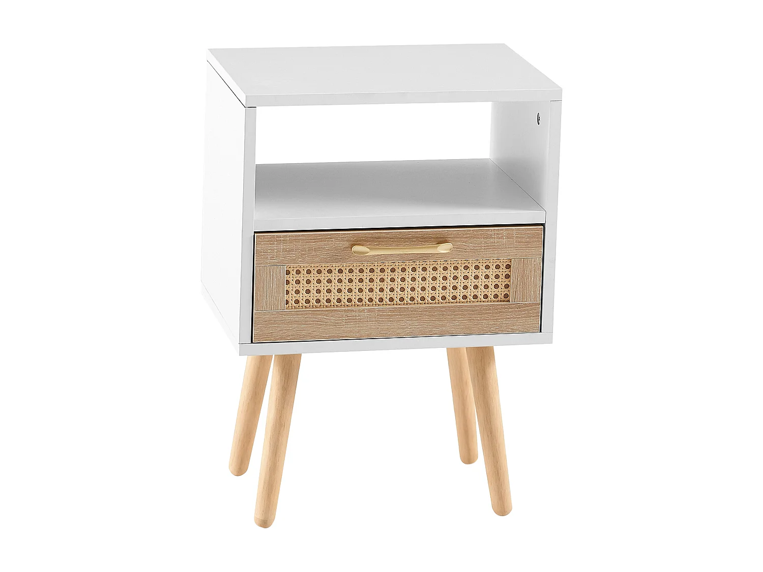 Table de chevet blanche et naturelle avec tiroir 40x30x56 cm