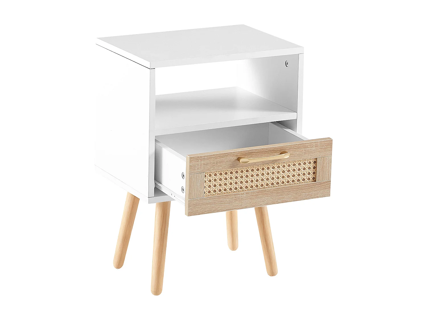 Table de chevet blanche et naturelle avec tiroir 40x30x56 cm