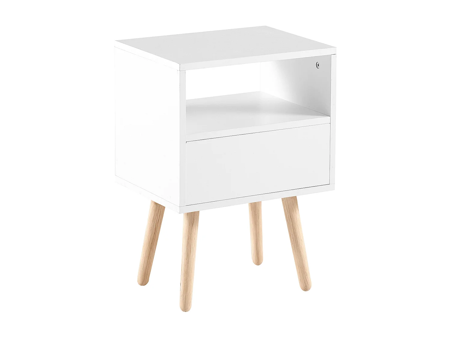 Table de chevet blanche et naturelle avec tiroir 40x30x56 cm