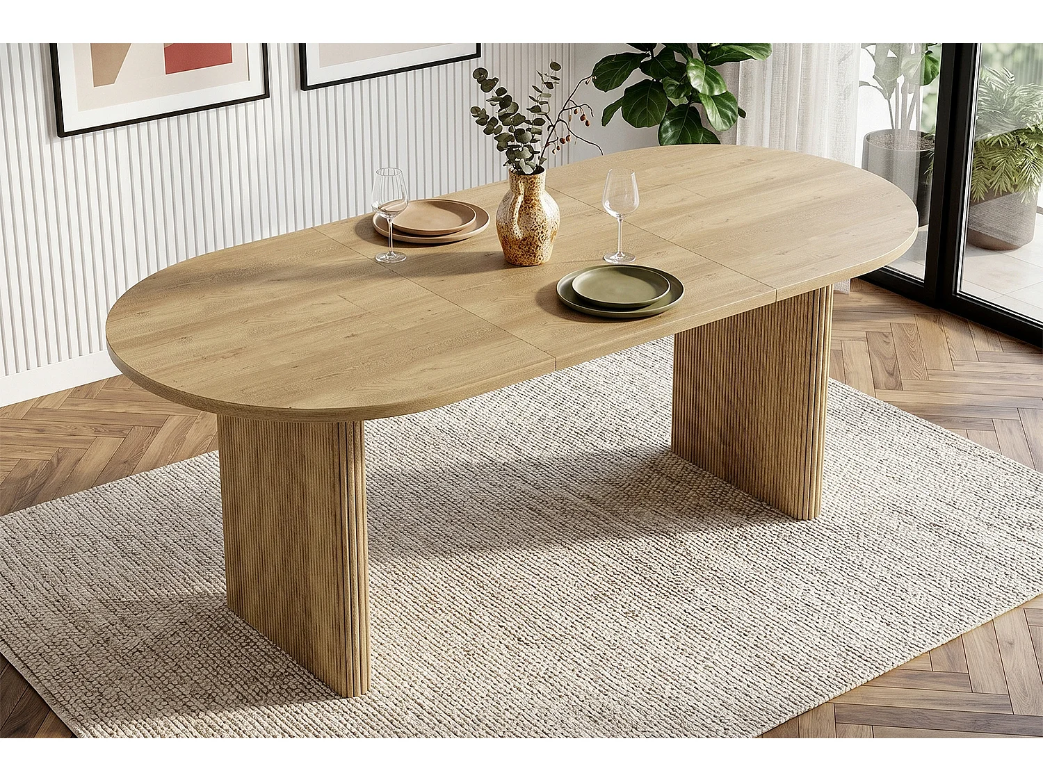 Table de salle à manger extensible - 140/200 x 90 x 75 cm - pour 6 à 8 personnes - Style sobre - MDF - naturel