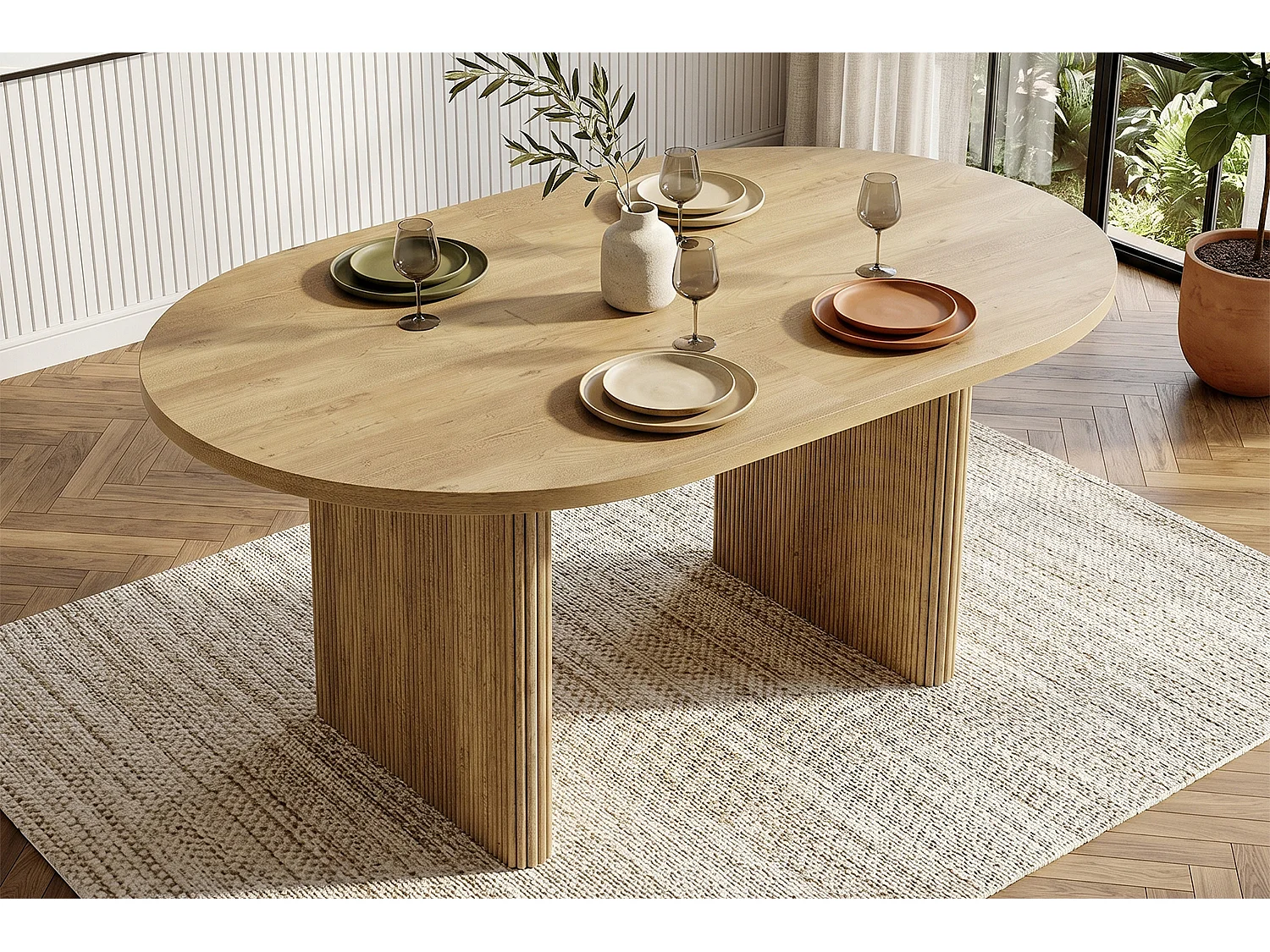 Table de salle à manger extensible - 140/200 x 90 x 75 cm - pour 6 à 8 personnes - Style sobre - MDF - naturel