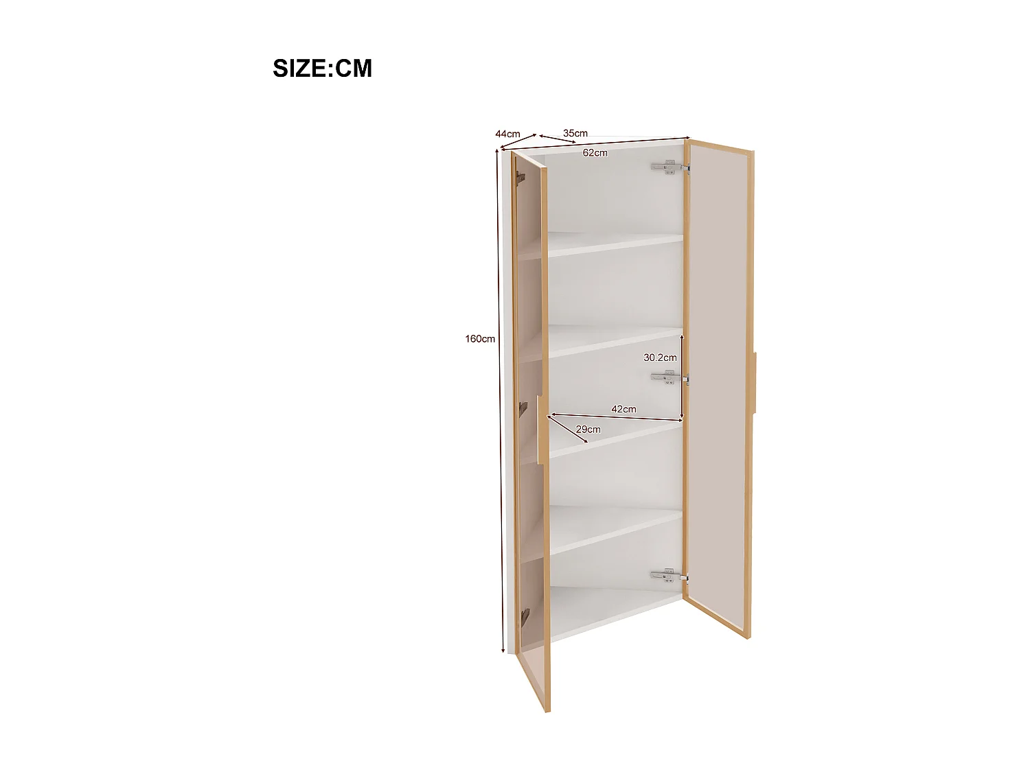 Hoek-LED-vitrine, 62x35x160 cm, wit glas met 2 deuren