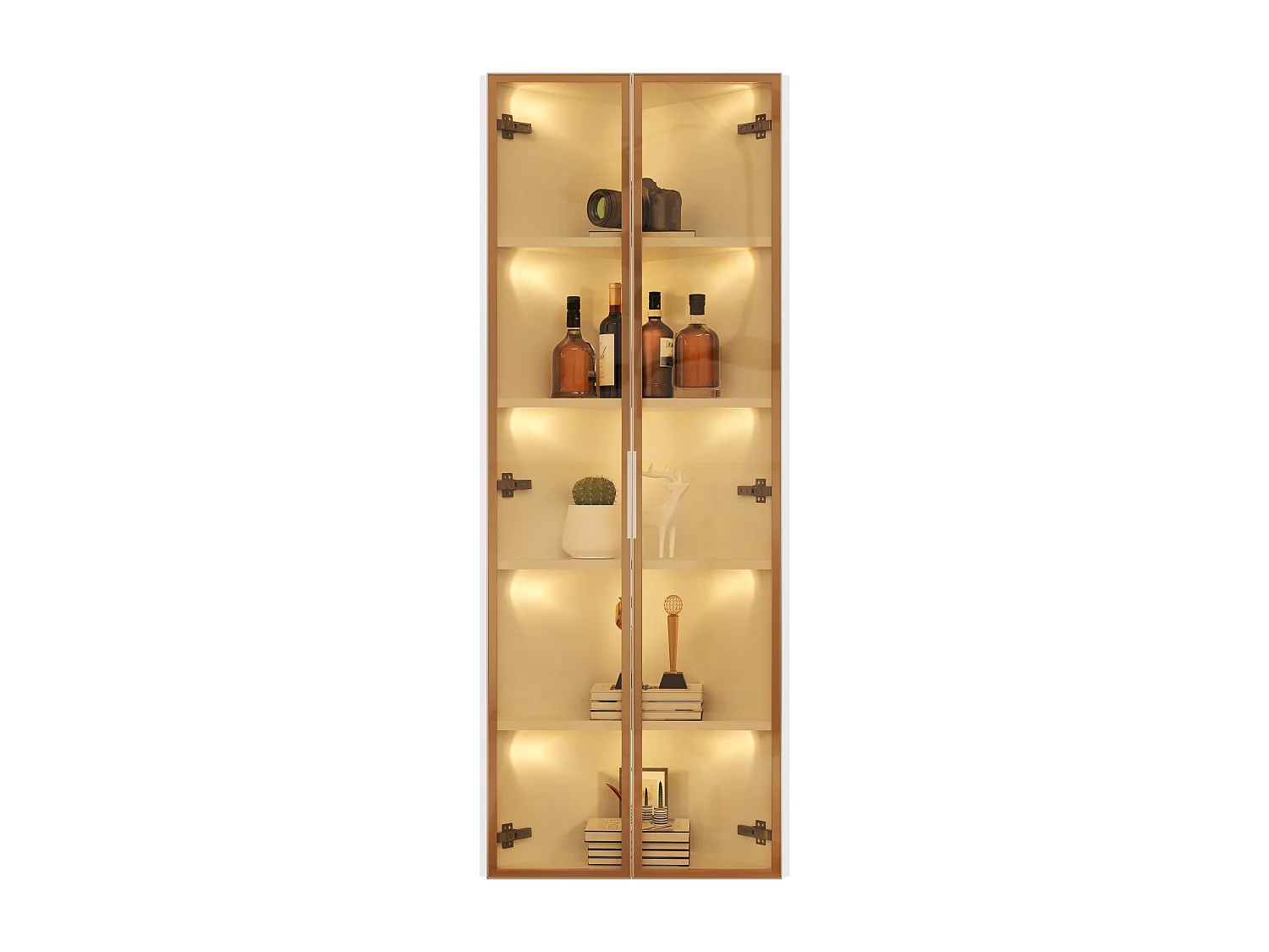 Hoek-LED-vitrine, 62x35x160 cm, wit glas met 2 deuren