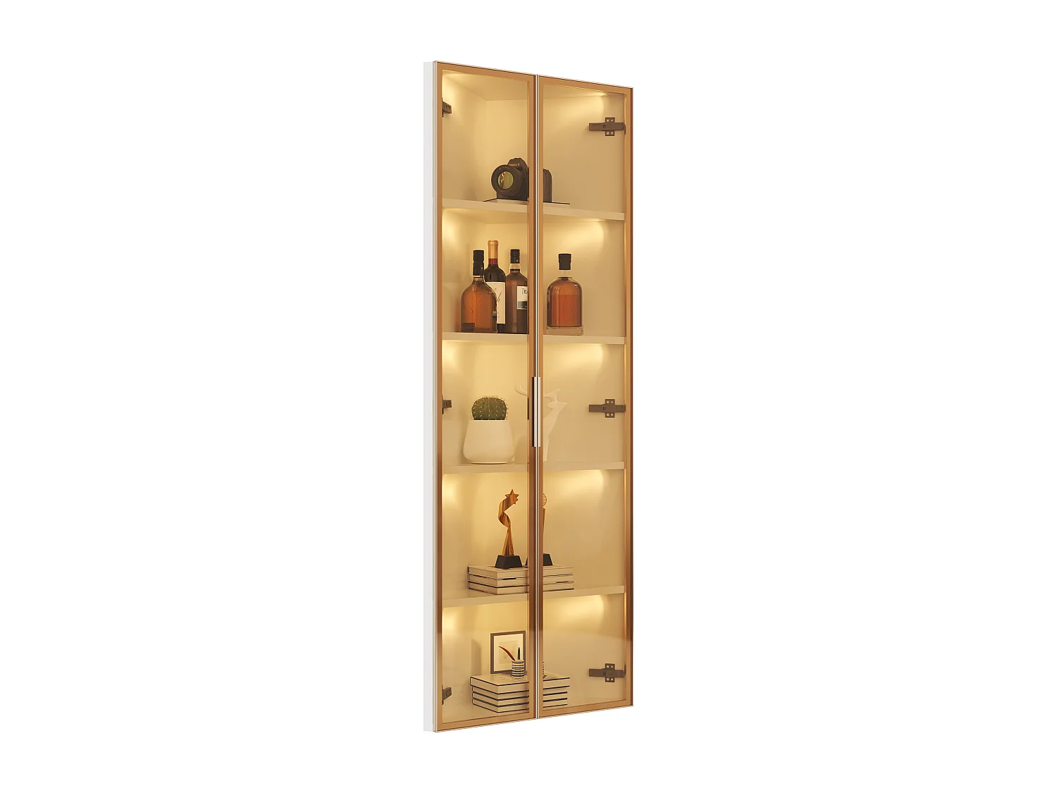 Hoek-LED-vitrine, 62x35x160 cm, wit glas met 2 deuren