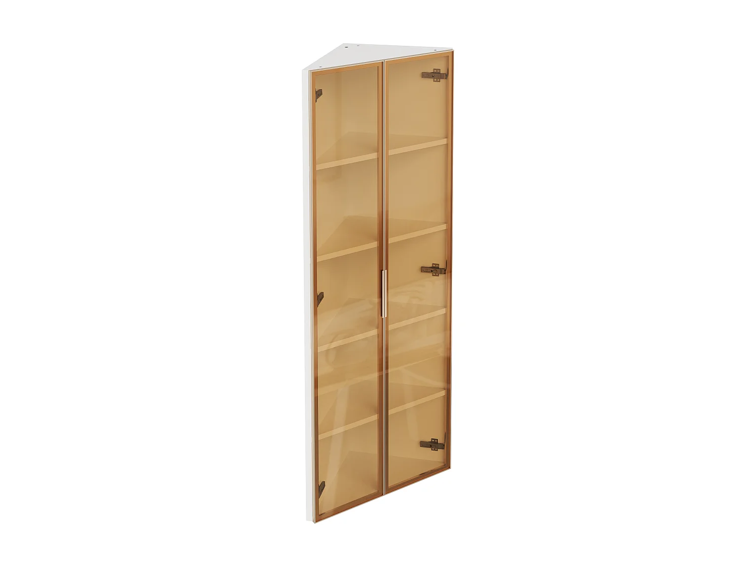 Hoek-LED-vitrine, 62x35x160 cm, wit glas met 2 deuren