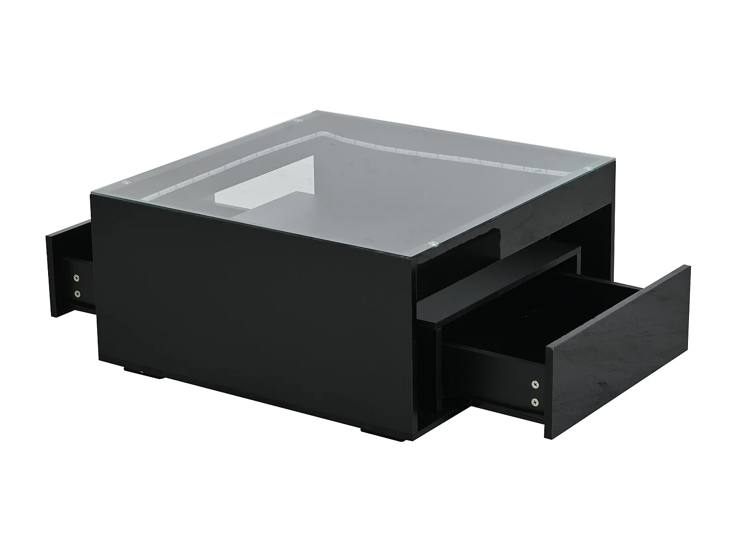 Table basse carrée LED 70x70x35 cm avec 2 tiroirs - Noir