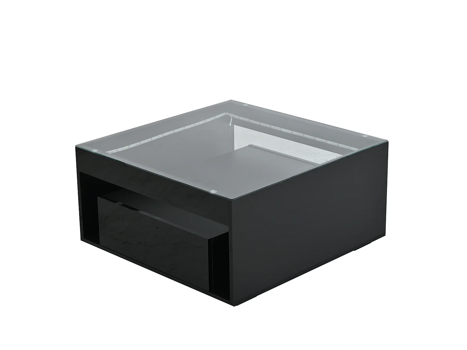 Table basse carrée LED 70x70x35 cm avec 2 tiroirs - Noir