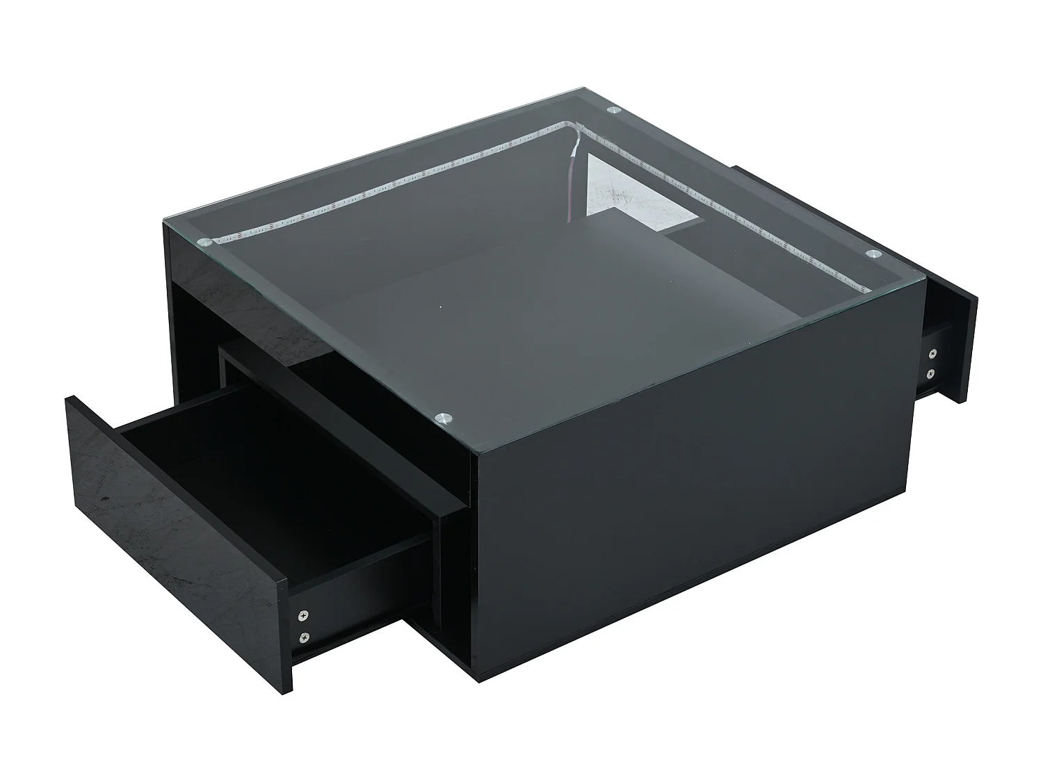 Table basse carrée LED 70x70x35 cm avec 2 tiroirs - Noir