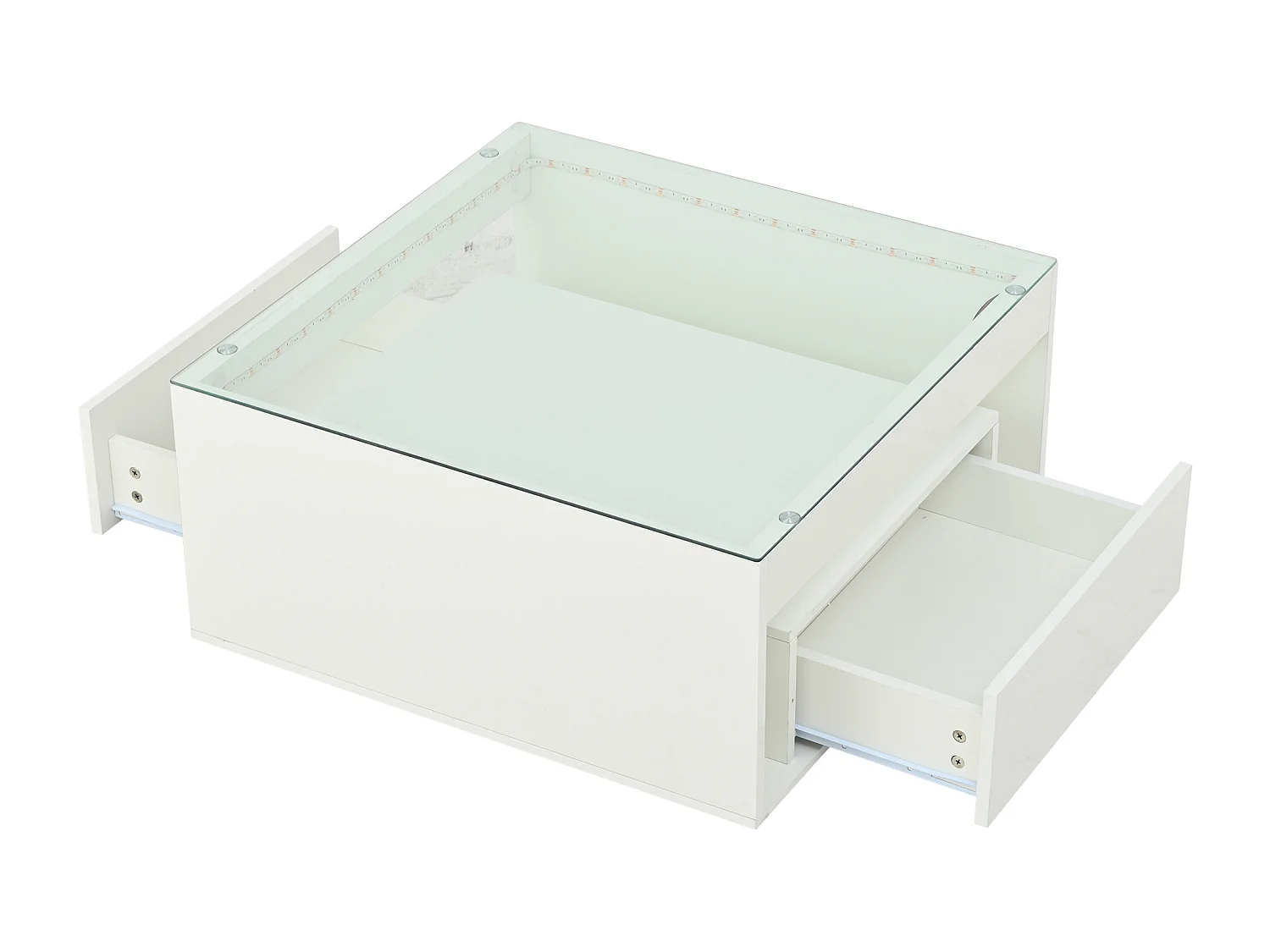 Table basse carrée LED 70x70x35 cm avec 2 tiroirs - Blanc