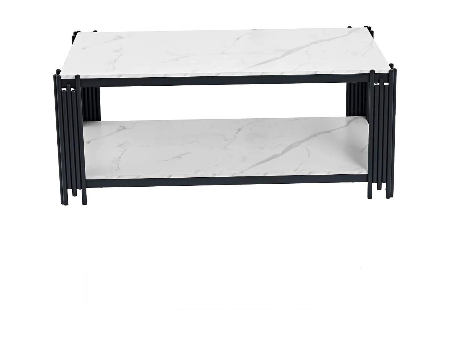 Table basse effet marbre avec pieds en métal - blanc et noir