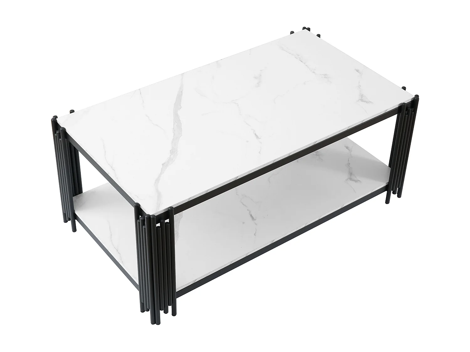 Table basse effet marbre avec pieds en métal - blanc et noir