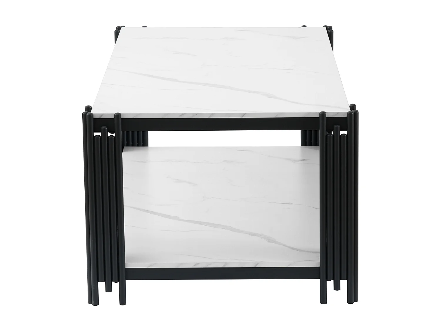 Table basse effet marbre avec pieds en métal - blanc et noir