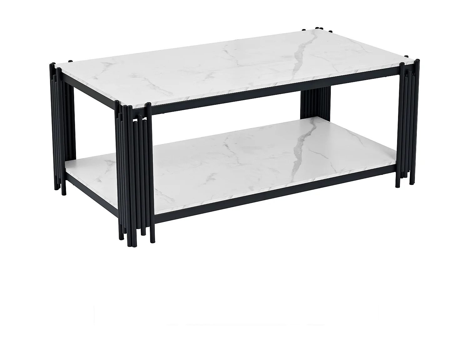 Table basse effet marbre avec pieds en métal - blanc et noir