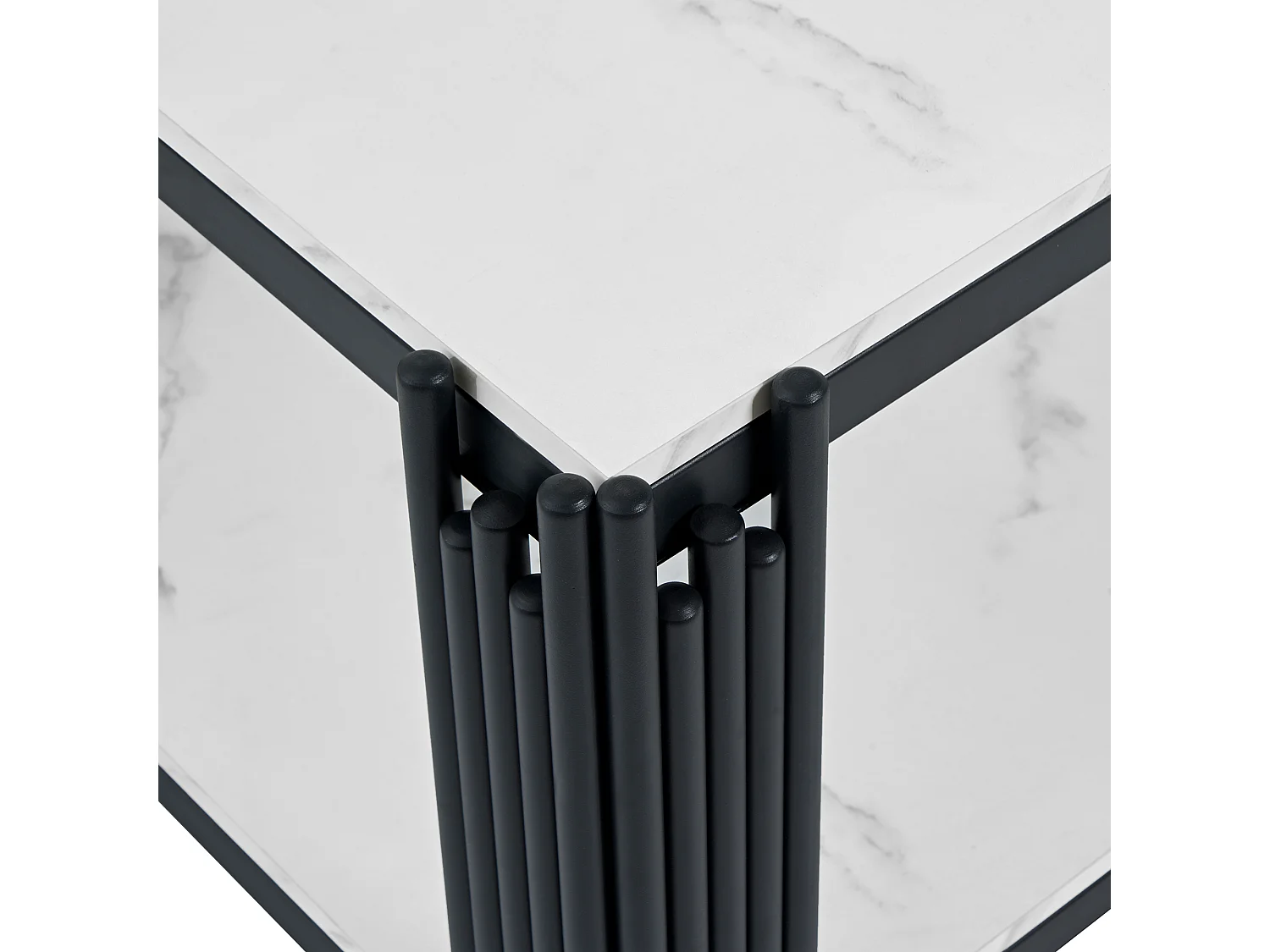 Table basse effet marbre avec pieds en métal - blanc et noir
