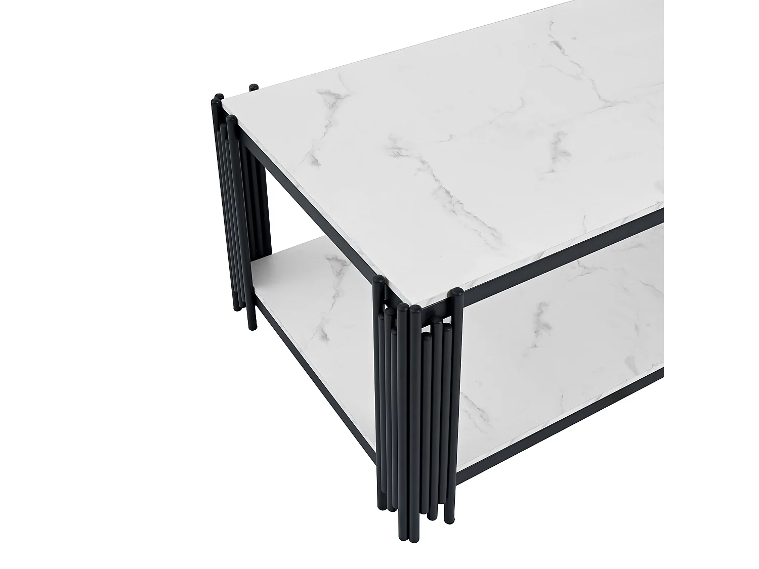 Table basse effet marbre avec pieds en métal - blanc et noir