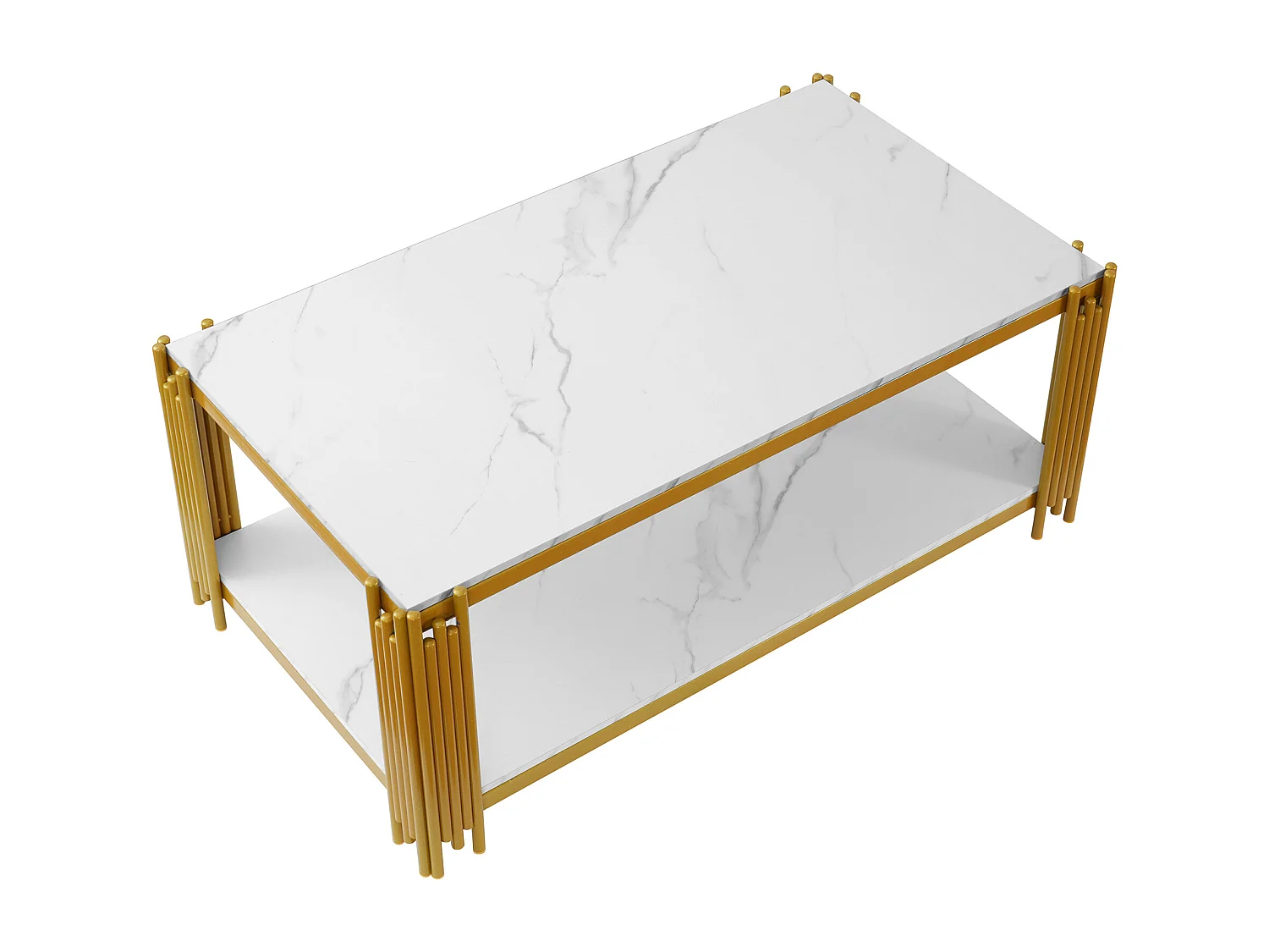 Salontafel met marmerlook en metalen poten - wit en goud